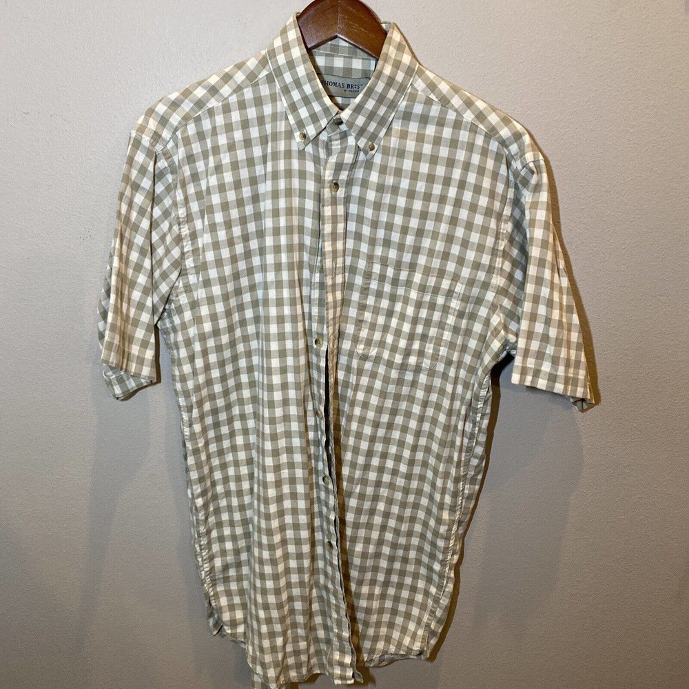 Thomas Bros Shirt Mens Medium Short Sleeve Button Up Plaid Cotton